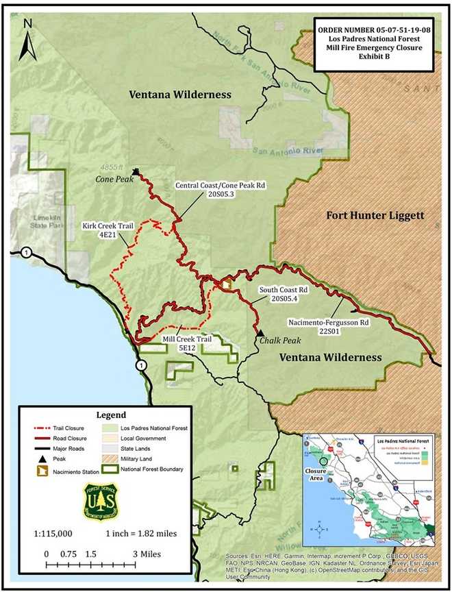 Los Padres National Forest closes Mill Fire area to public