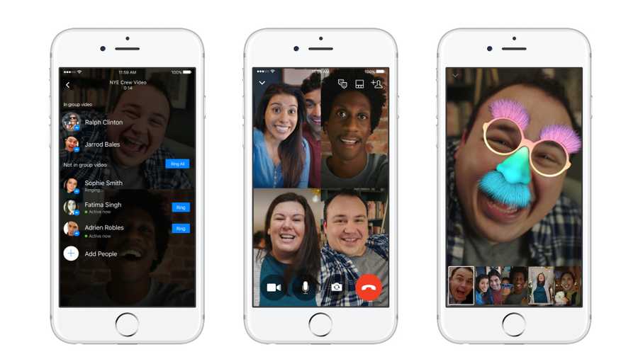 A group video chat on Facebook Messenger.