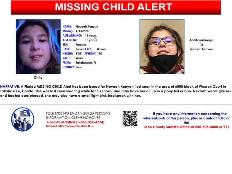 Florida Missing Child Alert Issued For 13-year-old Last Seen In Tallahassee