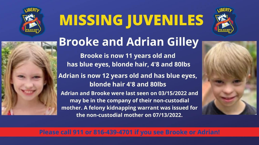 The High Springs, Fla., Police Department said that siblings Brooke Gilley (11) and Adrian Gilley (12) were found Wednesday during a routine vehicle tag check.