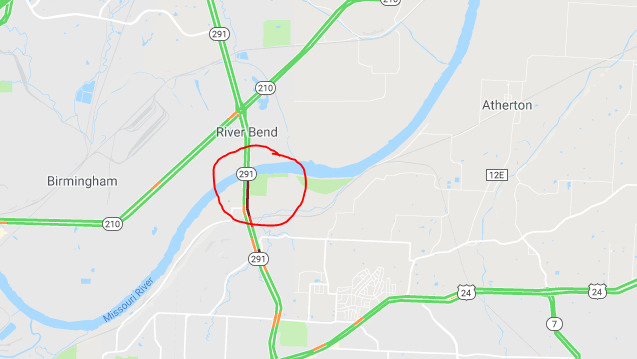 Northbound 291 Highway at Missouri River Bridge back open