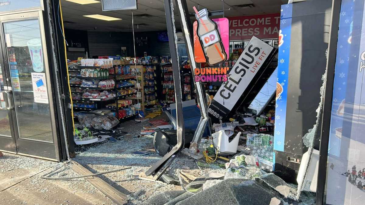 Stolen truck smashed into Mass. gas station, ATM stolen, police say – WCVB Boston