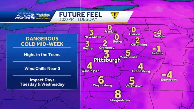 Snow showers Monday morning, subzero wind chills Tuesday and Wednesday