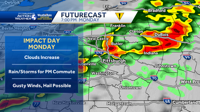 Late Day Showers Sunday, Impact Day Monday for Western PA