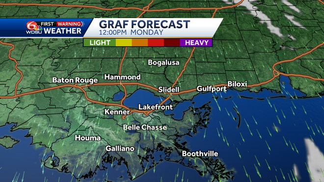 New Orleans storm forecast rain flooding weekend high temps