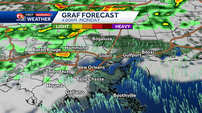 New Orleans weather forecast weekend temps rain chances festivals