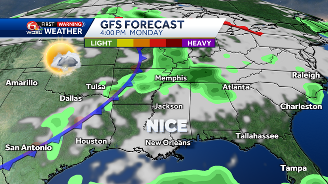 New Orleans forecast temperatures humidity rain chances
