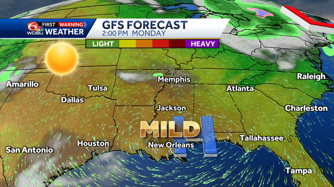 New Orleans forecast cold front high temps low temps rain chances