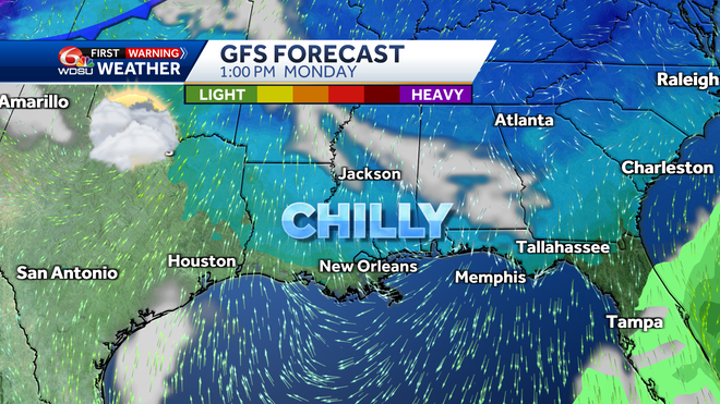 Weather features for Monday