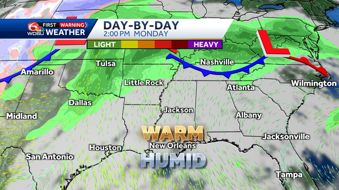 New Orleans Easter Sunday weather forecast high low rain chances