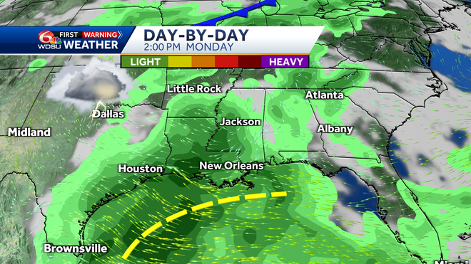 New Orleans weather forecast high chance of rain hurricane
