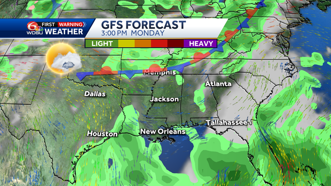 New Orleans weather forecast high temp rain chance Gabrielle wave