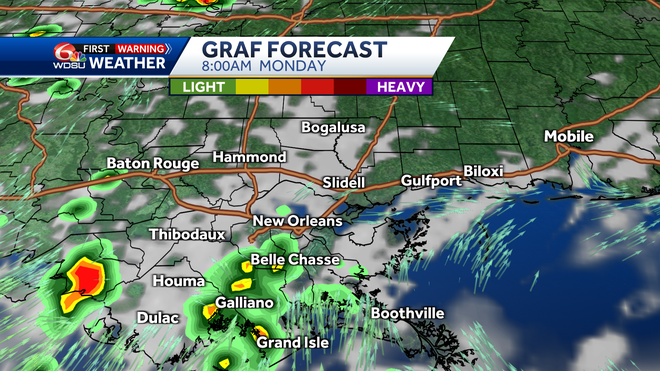 New Orleans weather forecast rain chances high temp heat index
