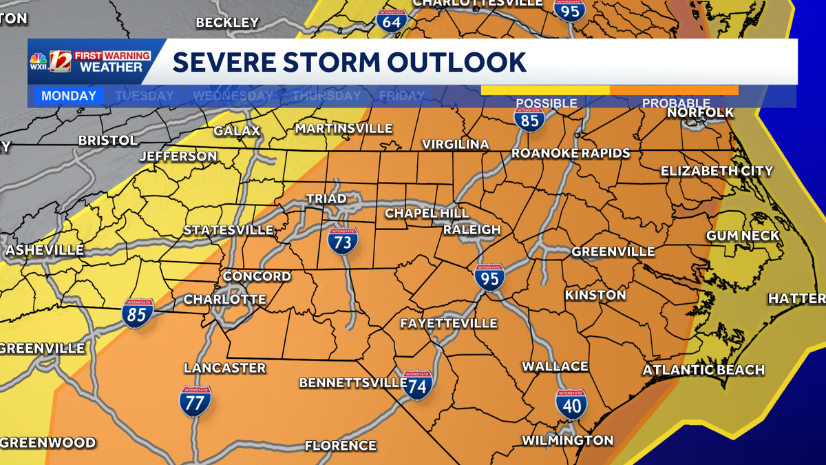Warmer weekend weather in North Carolina | Sunday showers, Monday tornado and damaging wind risk