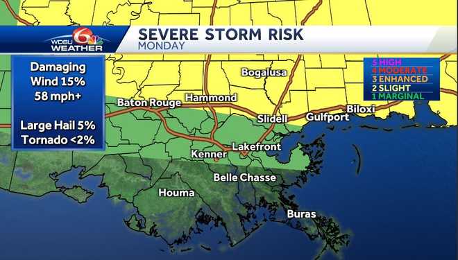 Slight Risk For Severe Weather Monday On The Northshore