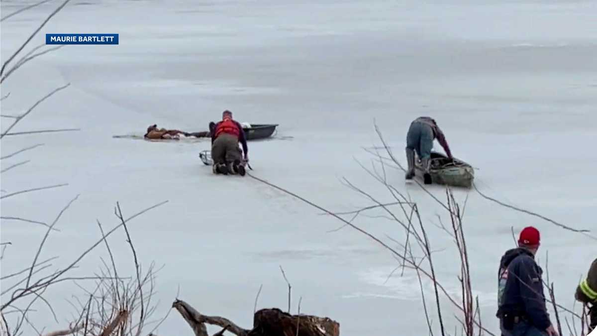 Officials: Man rescued after falling through ice on river in NH