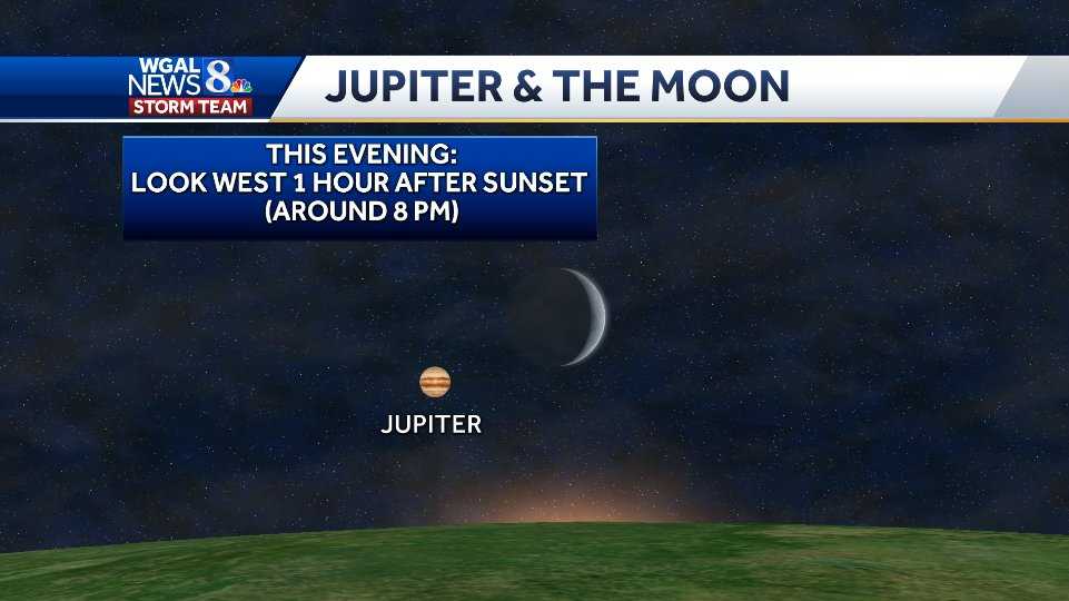 See a bright half moon meet up with Jupiter in the night sky tonight
