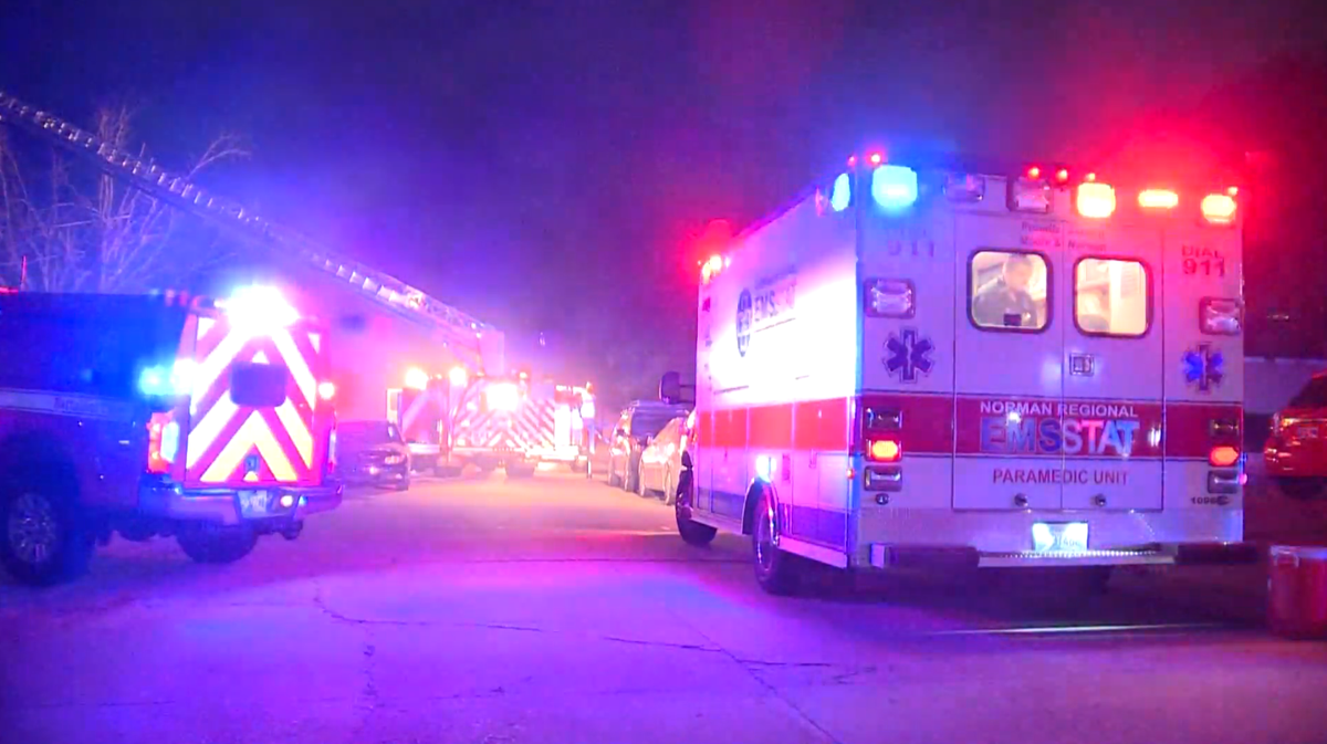 Moore duplex catches fire; person taken to hospital