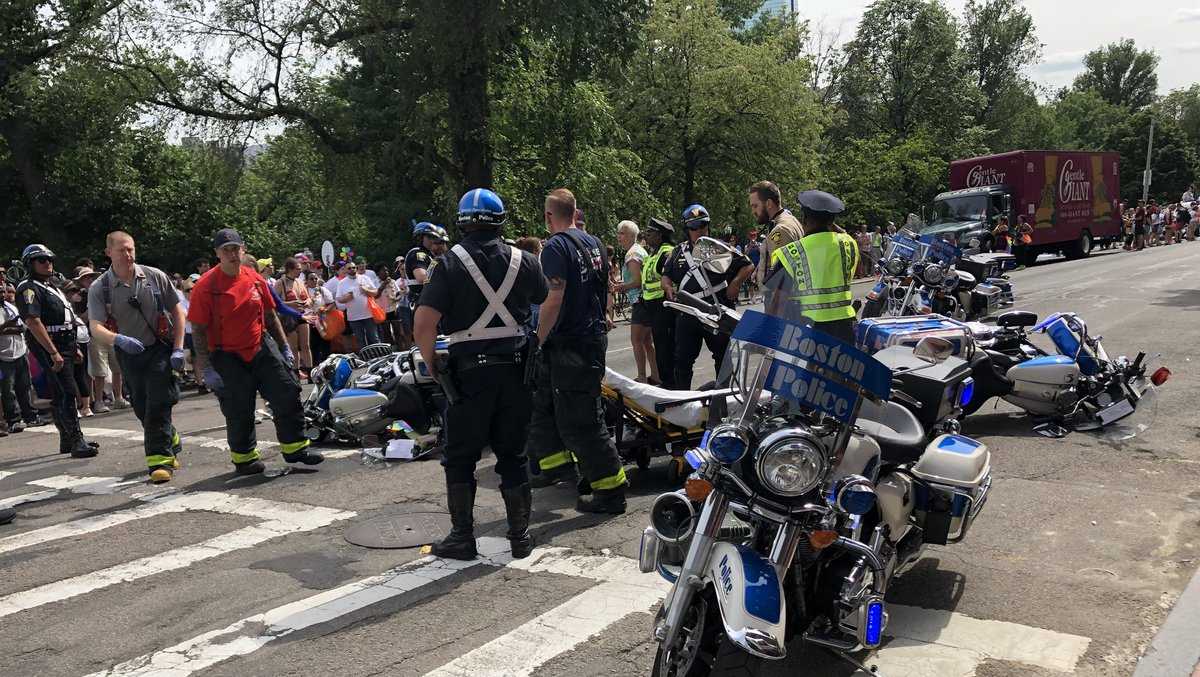Officers, pedestrian hurt after accident near Boston parade route