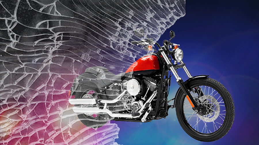 Motorcycle and broken glass