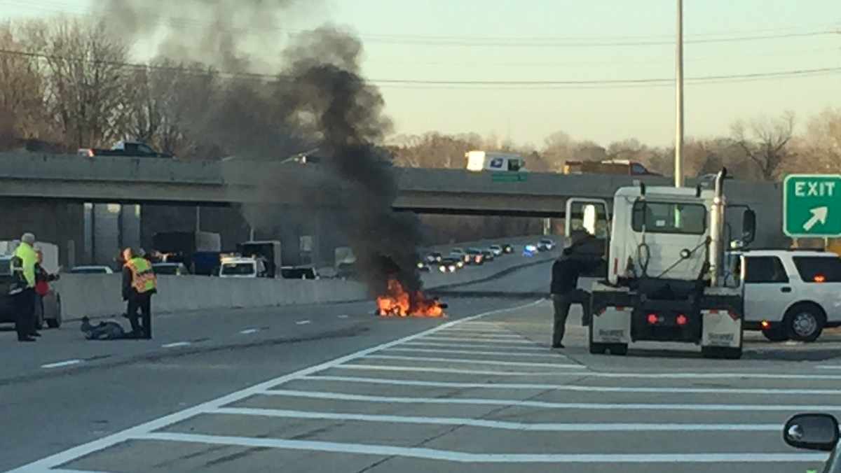 Motorcycle catches fire on Route 30