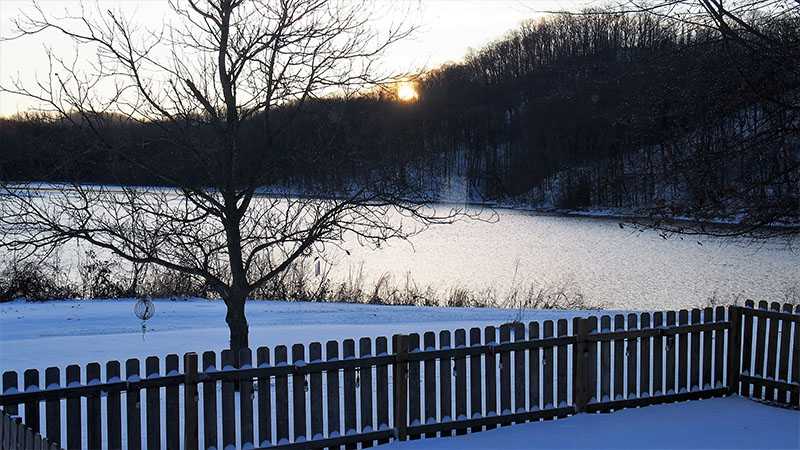 Looking over the lake with a bright start in Vallonia, Indiana