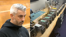 Nadeam Nahas, left, and cryptomining computers on display at the Cohasset Police Department. 