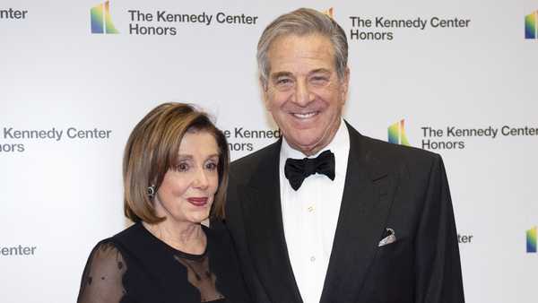 Speaker of the House Nancy Pelosi, D-Calif., and her husband, Paul Pelosi, arrive at the State Department for the Kennedy Center Honors State Department Dinner, Dec. 7, 2019, in Washington.