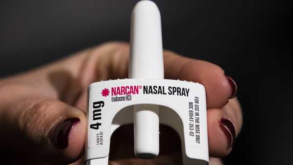 FILE - The overdose-reversal drug Narcan is displayed during training for employees of the Public Health Management Corporation (PHMC), Dec. 4, 2018, in Philadelphia.