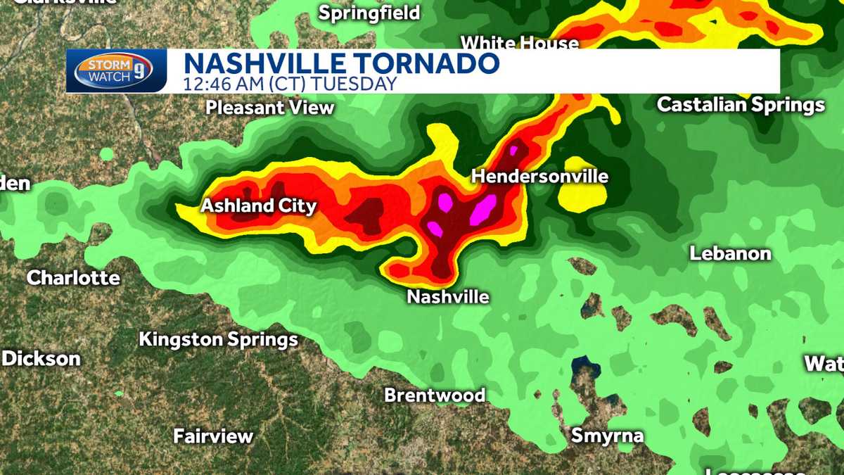 Nashville tornado on radar 100mile path