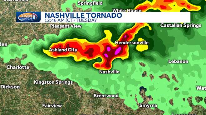 Nashville tornado on radar: 100-mile path