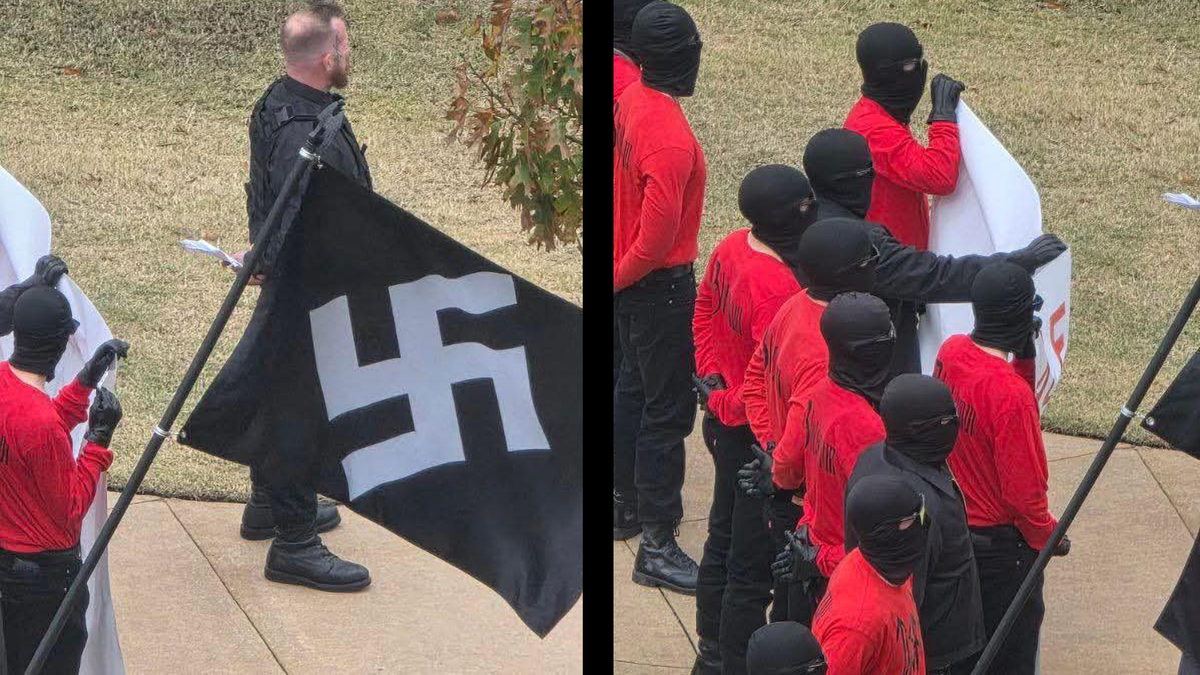 Neo-Nazis with swastika flags march through parts of Little Rock