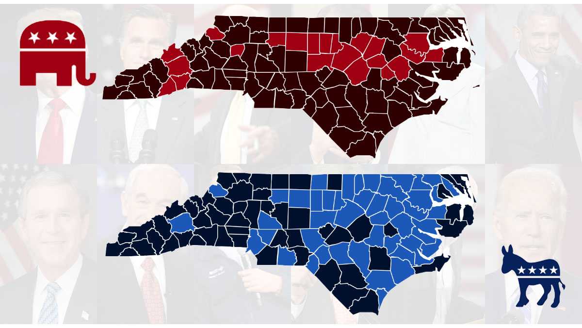 MAPS North Carolina presidential primary elections since 2004