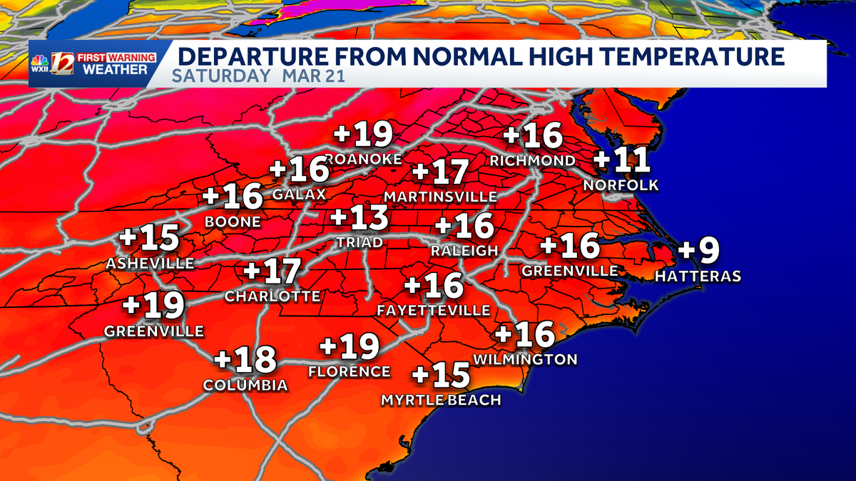 Hot Sunday 80s for North Carolina and Virginia | Flip-flops and sunglasses needed