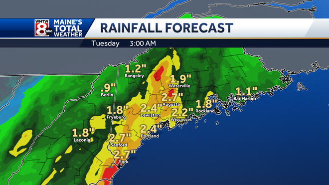 Torrential rain hits Maine tonight and could cause flash flooding