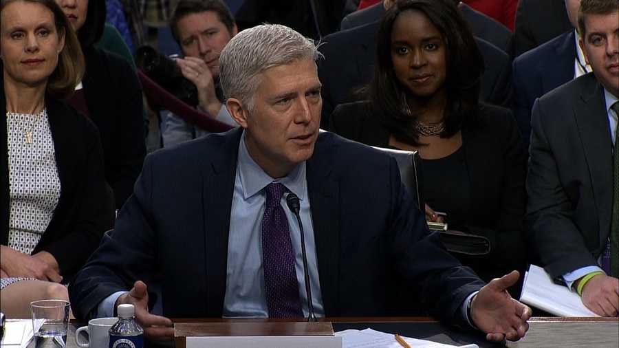 Neil Gorsuch is seen here being questioned in the Senate Judiciary Committee on March 21, 2017.