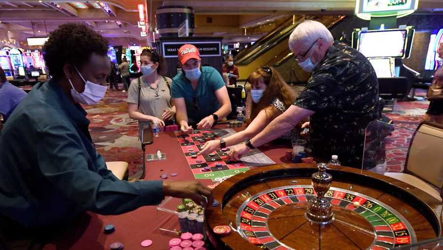 Guests play roulette at Excalibur Hotel & Casino after the Las Vegas Strip property opened for the first time since being closed in mid-March because of the coronavirus pandemic on June 11, 2020 in Las Vegas.