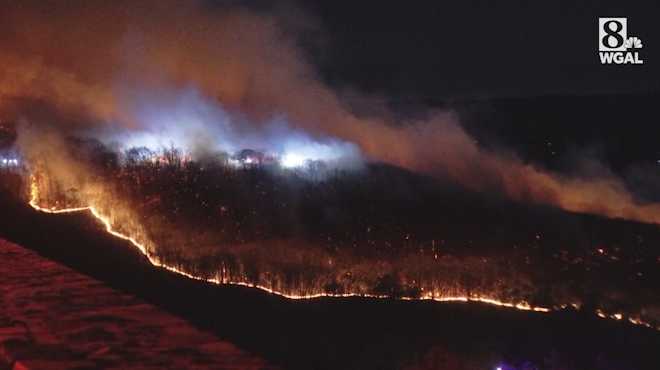Brush fire still burning on Neversink Mountain in Berks County