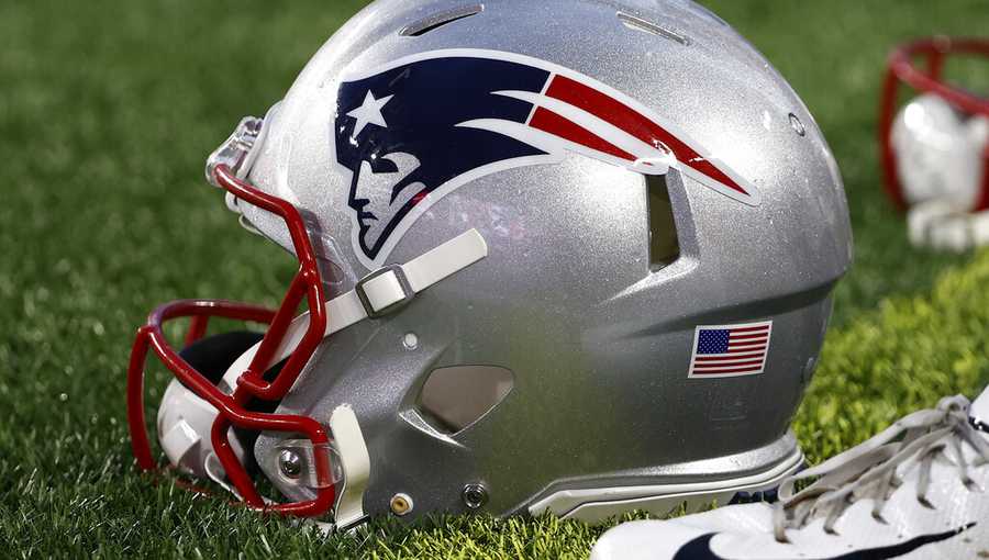 a New England Patriots helmet is seen during an NFL preseason football game between the New England Patriots and the Washington Football Team at Gillette Stadium, Thursday, Aug. 12, 2021 in Foxborough, Mass. (Winslow Townson/AP Images for Panini)