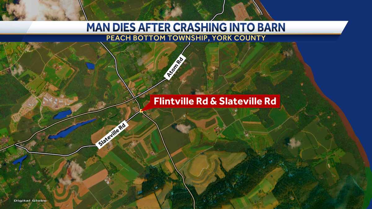 Man dies after crashing into barn in Peach Bottom Township, York County