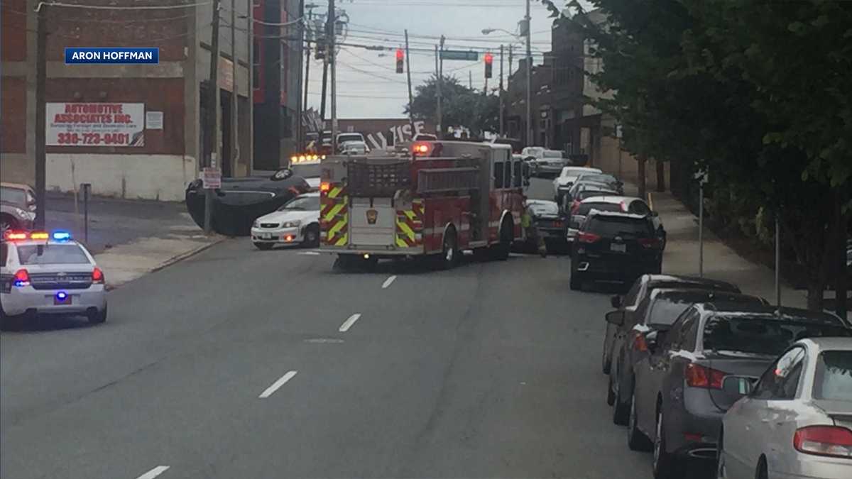 Car accident in WinstonSalem results in overturned vehicle