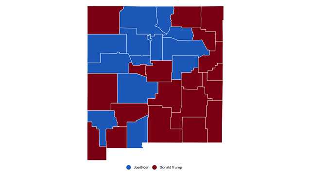 Map shows how New Mexico counties voted for president.