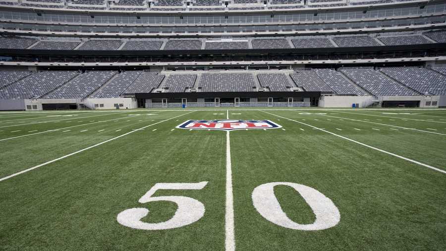 NFL field is shown at the 50-yard line.