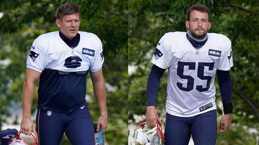 Kickers Nick Folk, left, and Justin Rohrwasser have both reportedly been released by the New England Patriots on Sept. 5, 2020. (AP Photo/Steven Senne, Pool)