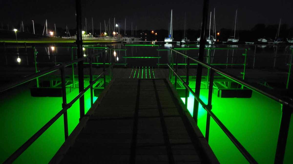 This pier at a lake in Highland County has an underwater light that  attracts fish at night