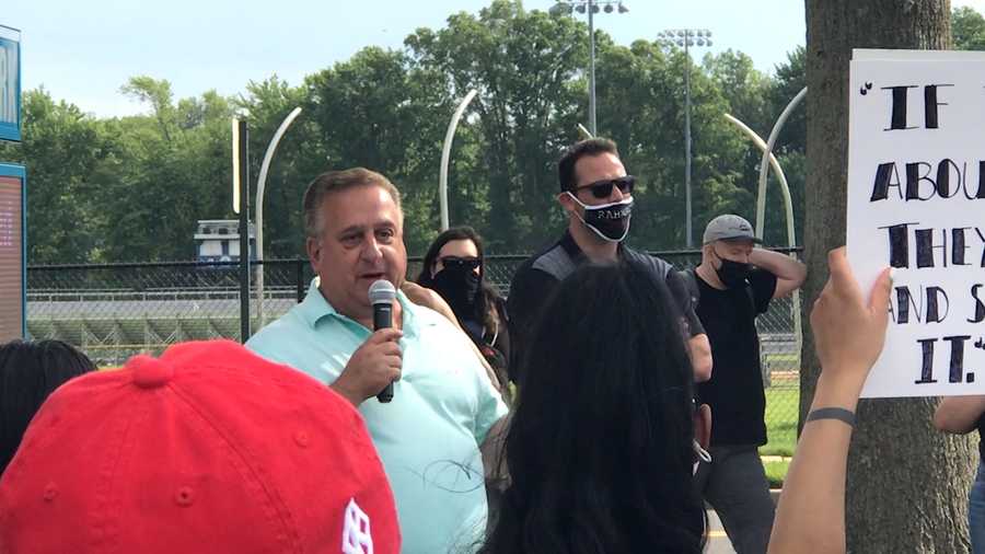 Sal Bonaccorso, the mayor of a New Jersey township, speaks during an anti-discrimination protest organized by residents of a neighboring community.