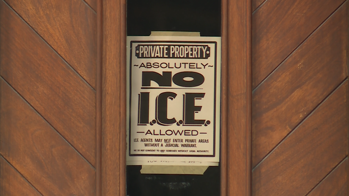 Maine businesses protesting ICE with poster made by local artist