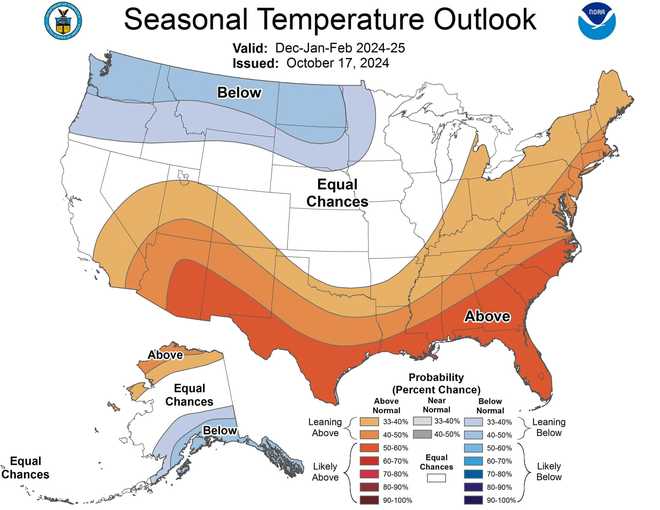 Pronóstico de invierno 2024-2025 de la NOAA