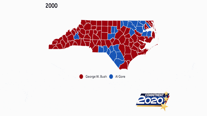 Maps show presidential election results dating back to 2000.