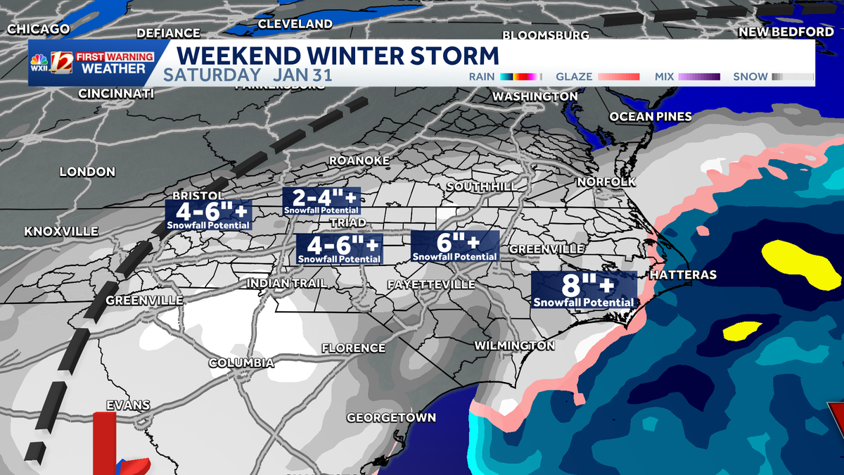 High snowfall accumulation for North Carolina | Snow-covered roads and dangerous cold this weekend
